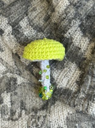 Picture of Crochet Lime Green Mushroom Beaded Brooch