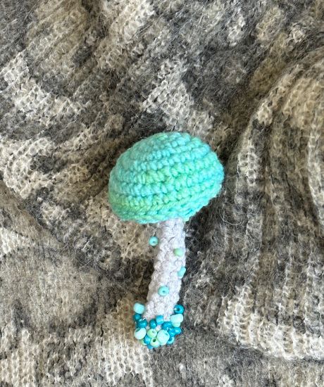 Picture of Crochet Aquamarine & Turquoise Mushroom Beaded Brooch