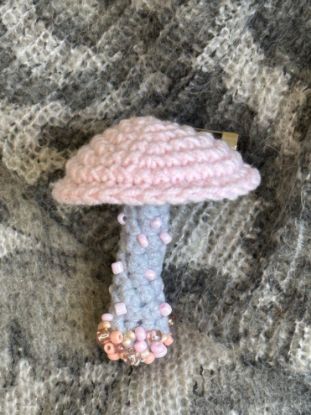 Picture of Crochet Baby Pink Mushroom Beaded Brooch