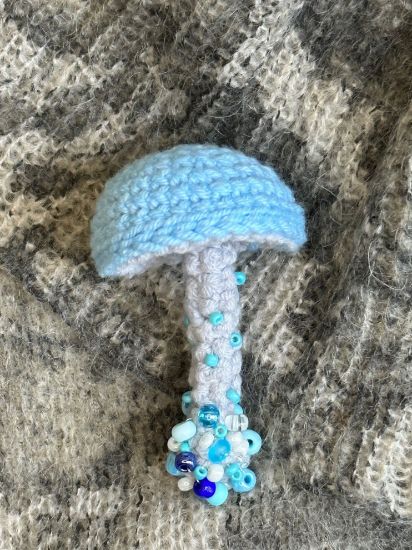 Picture of Crochet Light Aqua Mushroom Beaded Brooch